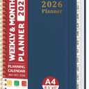 2026 Planner, Weekly and Monthly Calendar Planner, January 2026 - December 2026, Hardcover 2026 Calendar Book with Tabs For Women & Men, Inner Pocket, Spiral Bound, Perfect for Office Home School Supplies - A4 (8.5" x 11"), Navy