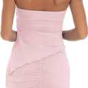 CSDAJIO Women Two Piece Summer Set Club Outfits Drawstring Ruched Side Asymmetrical Tube Top and Bodycon Mini Skirt