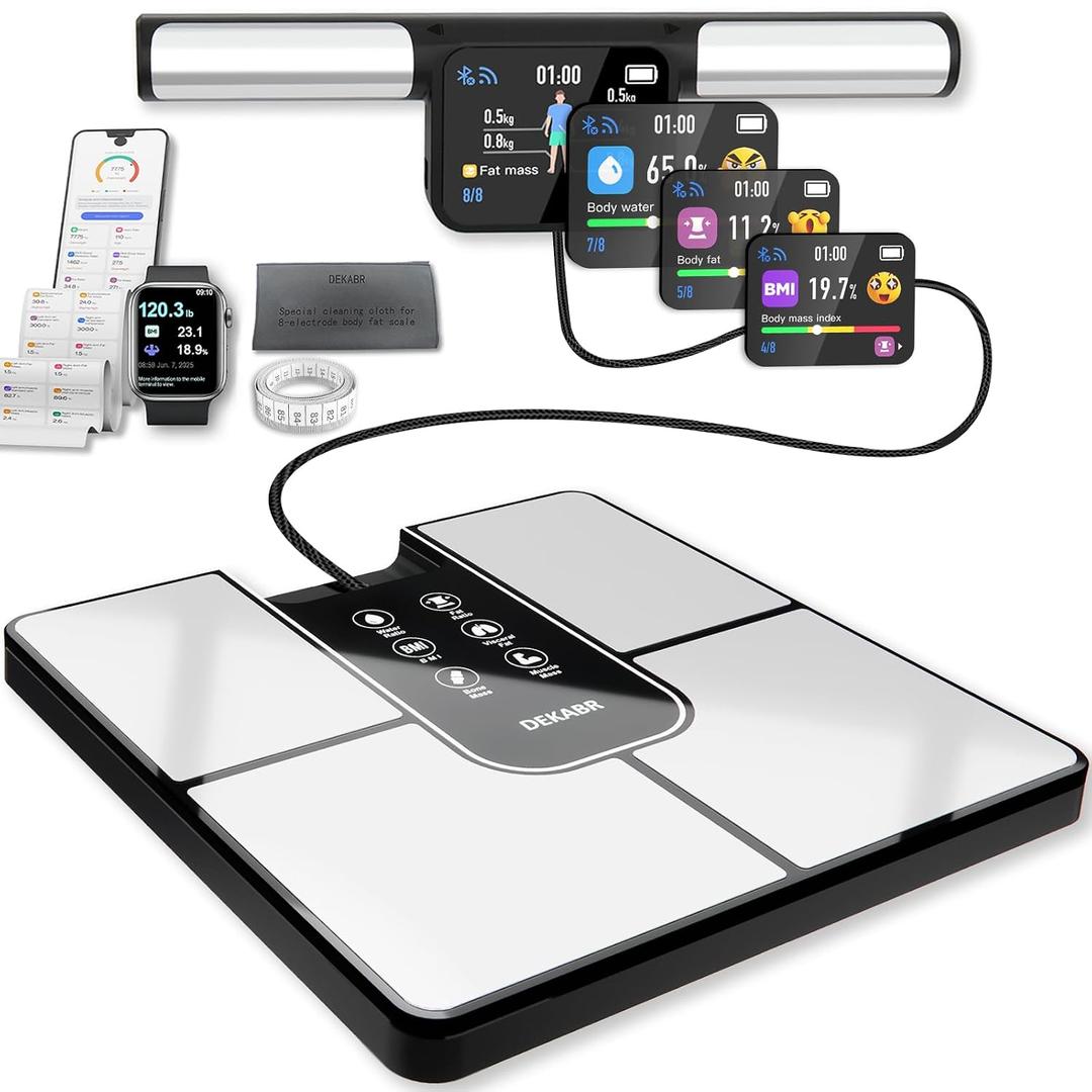 DEKABR Smart Scale for Body Weight, 8 Electrode Digital Bathroom Scale for Body Fat BMI Muscle Mass, 57 Body Composition with Voice Prompt, TFT LCD on Retractable Handle for Home & Gym