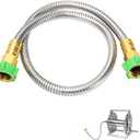 3FT Short Garden Hose Female to Female Stainless Steel Leader Hose for Hose Reel, Kink-Free Flexible Metal Water Hose, Leakproof Durable Designy for Outdoor Garden, Pet Washing, Car