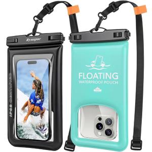 Waterproof Phone Pouch Floating 2 Pack, IP68 Waterproof Phone Case with Lanyard for iPhone 17 16 15 Pro Max, Galaxy S26 Ultra, Touch Screen, Cell Phone Dry Bag for Beach Cruise Essentials, Up to 8.5"