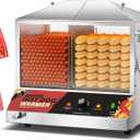 Commercial Hot Dog Steamer - 36L/38QT Electric Hot Dog Steamer with Bun Warmer, Stainless Steel Hot Dog Cabinet with Tempered Glass 200-275 Sausages & 40-45 Buns, 1200W (Silver)