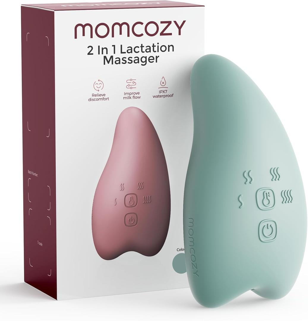 Momcozy A1Pro Lactation Massager, Deep Vibration & Rapid Heating for Clog Relief & Efficient Pumping, Breastfeeding Essentials with Memory Function & Fast Charging, for Postpartum Mom, Blue-Green