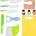 RISICULIS 11 Pieces Wooden Kids Kitchen Knife, Kids Kitchen Set Include Wood Knife, Serrated Edges Plastic Toddler Knife, Kids Kitchen Accessories, Montessori Cooking Christmas Gifts for Boys Girls