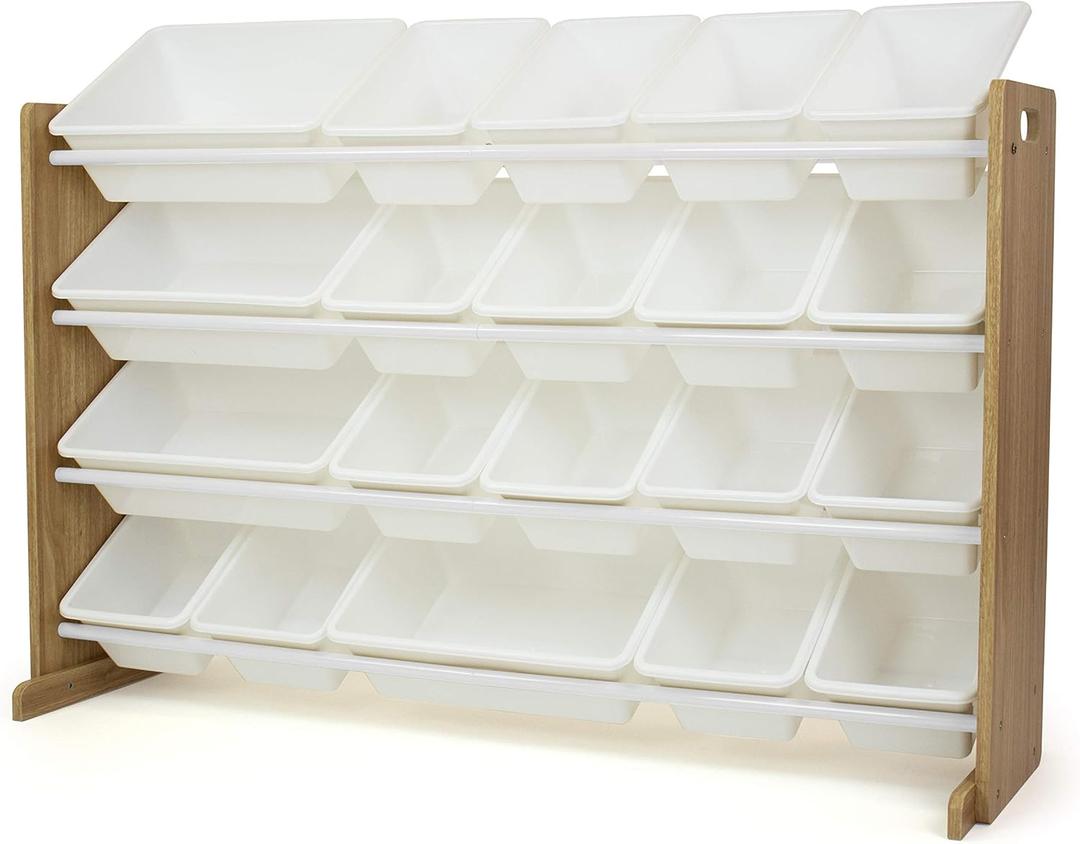 Humble Crew Extra-Large Toy Organizer with 20 Plastic Bins  Natural/White Storage Rack with 4-Tier Shelves, Anti-Tip Safety, for Kids Rooms, Playrooms, Nurseries & Classrooms