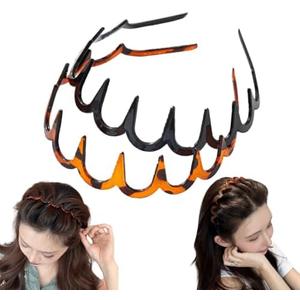 Pack of 4, Vrose Flosi Fashion Wide Zig Zag Headbands for Women and Men - Plastic Wavy Hair Band with Teeth Comb - Classic 90s Hair Accessories for Face Washing Skin Care Makeup Hair Holder Everyday Use