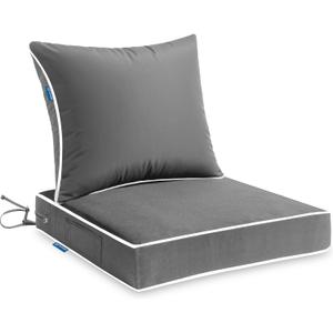 MIULEE Outdoor Seat Cushion Set Light Grey 22 x 22 x 3 Inch Waterproof & Fade Resistant Deep Seat and Back Patio Furniture Cushions with Handle and Adjustable Straps Cushions for Chair Couch