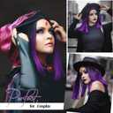 Ombre Purple Short Straight Wigs Middle Part Shoulder Length Purple Dark Roots Natural Synthetic Wigs for Women Daily Party Cosplay Raven