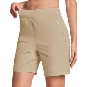 MAGCOMSEN Women's High Waisted Hiking Golf Shorts with 4 Pockets 7" Lightweight Stretchy Athletic Running Summer Shorts (M)