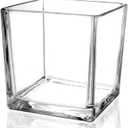 1 Pack Square Glass Vase 4" x 4" x 4", Clear Flower Vase for Centerpieces, Candle Holder for Wedding Party Events, Home Dcor