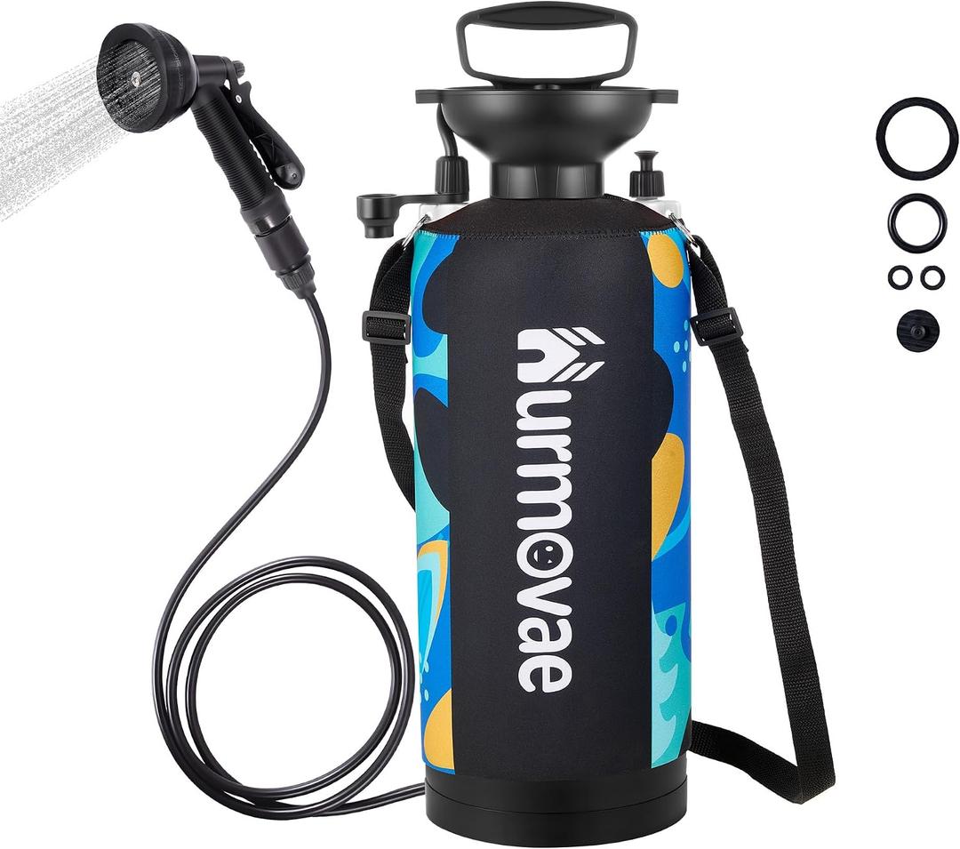 8L/2.1-Gal Portable Shower for Beach & Camping, 10 Spray Patterns
Beach shower for sand rinse, camping shower, surf shower, nylon insulated cover, hand pump up to 45 PSI, white