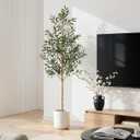 FLOWORLD 6FT Olive Trees Artificial Indoor, Tall Faux Olive Tree 6FT (72in) with Natural Wood Trunk & Realistic Olives, Stable Base, Pet Friendly Artificial Plant for Home Office, Living Room, Outdoor