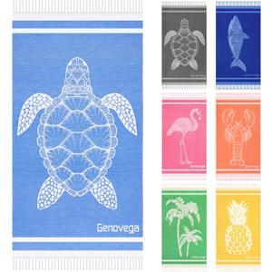 Genovega Oversized Cotton Turkish Beach Towels 72"x36" Lightweight Quick Dry Sandless Pool Swim Towel Large No Sand Adult Travel Compact Blanket Essentials Cruise Accessories Must Haves Blue Turtle, 72.00" x 36.00"