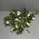 Der Rose 2Pcs Artificial Eucalyptus Flower Garland with Fake Rose Flower Vine Seeded Eucalyptus Leaves Greenery Garland for Wedding Table Runner Backdrop Party Centerpiece Decor (White-Total 13FT)