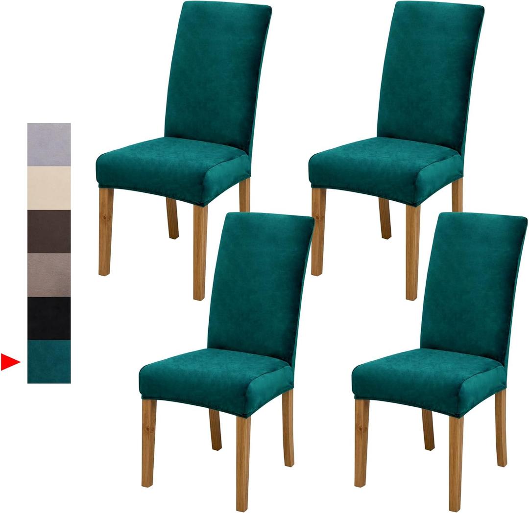 Velvet Dining Chair Covers, Dining Room Chair Covers Set of 4, Stretch Kitchen Chair Cover, Soft Washable Dining Chair Cover, Parsons Chair Slipcovers Protective, for Home, Restaurant, Banquet (Green)