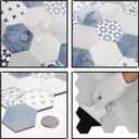 The Tiles Plaza 10-Sheet Peel and Stick Backsplash, Blue Cement Hexagon Stone Composite Marble Looks Self Adhesive Wall Tile, Stick On Tiles for Kitchen Bathroom Shower, Cover 9 Sq Ft.