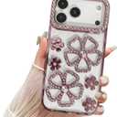 Compatible with iPhone 17 Pro Max Flower Case,Cute Glitter Bling 3D Diamond Flower with Luxury Rhinestone Floral Women Girls and Sparkly Shiny Slim Shockproof Case for iPhone 17 Pro Max -Pink