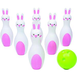 Fun Express Easter Bunny Bowling Set - 6 Plastic pins and 1 Plastic Balls - Easter Games and Toys for Kids
