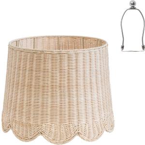13" Top X 16" Bottom X 11.2" High X 12" Slant, Large Scalloped Lamp Shade, Tropical Lampshade,Rattan Lamp Shade, Wicker Seagrass Lamp Shades for Table Lamp (Large-13" Top X 16" Bottom X 11.2" High)