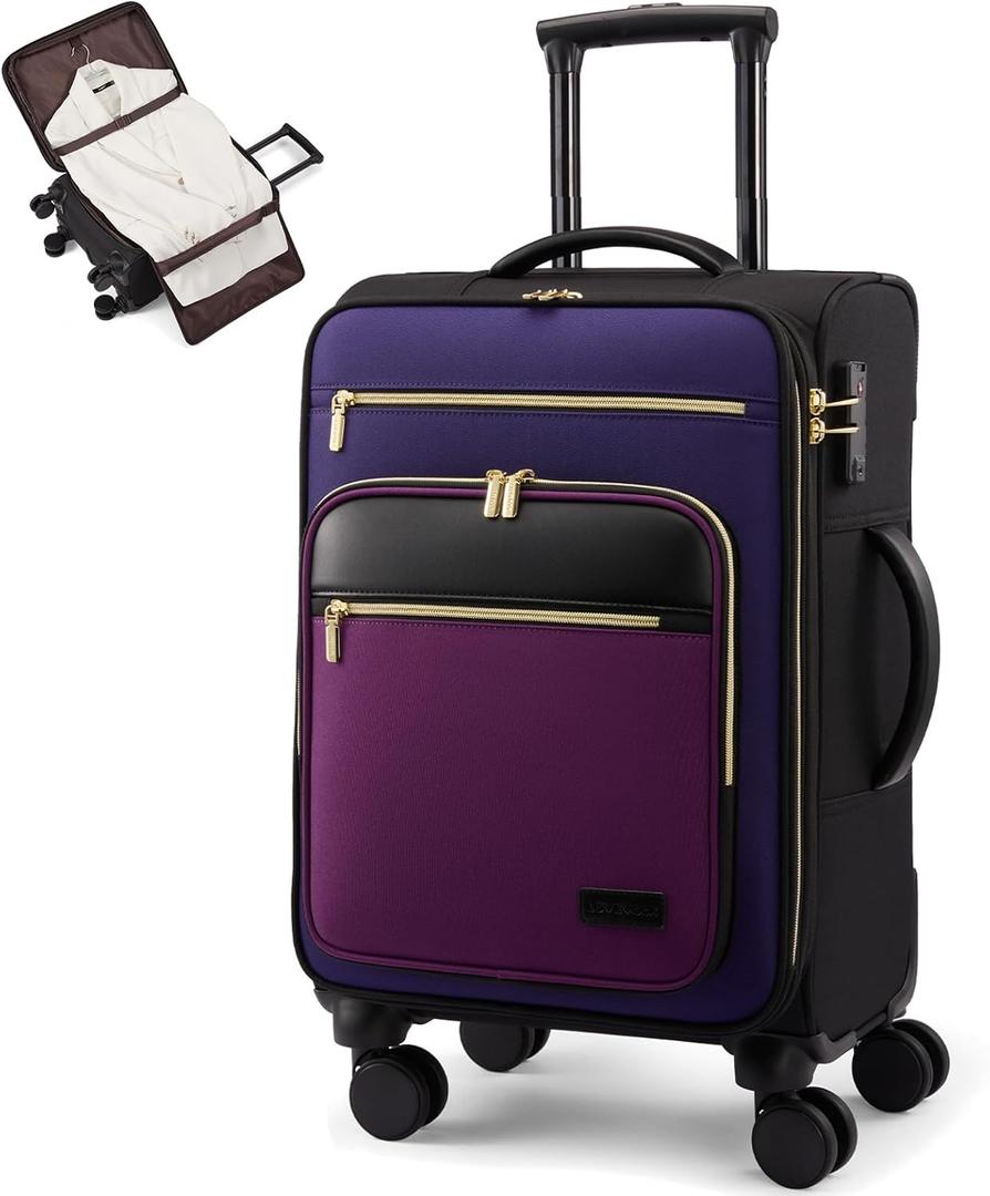 LOVEVOOK Carry on Suitcase 22x14x9 Airline Approved,20 inch Lightweight Waterproof Suitcases with 360° silent swivel wheels, TSA Lock and Compartment, travel Suitcase Black-violet-indigo-Purple, 20 inch with garment compartment