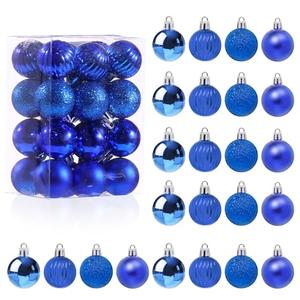 Glavatrix 24PCS Small Blue Christmas Ball Ornaments, 1.2 Inch Mini Shatterproof Christmas Ornaments Hanging Balls, 4 Style Blue Plastic Tree Decor for Xmas, Wedding, Birthday Party Favors