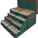 WDZREE Premium Large Christmas Ornament Storage,Box with Side Open, Drawer Style Trays -3" Compartment, 8 Trays, Keeps 128 Holiday Ornaments -Made of Durable 600D Oxford Fabric Tear-Proof Material (Green)