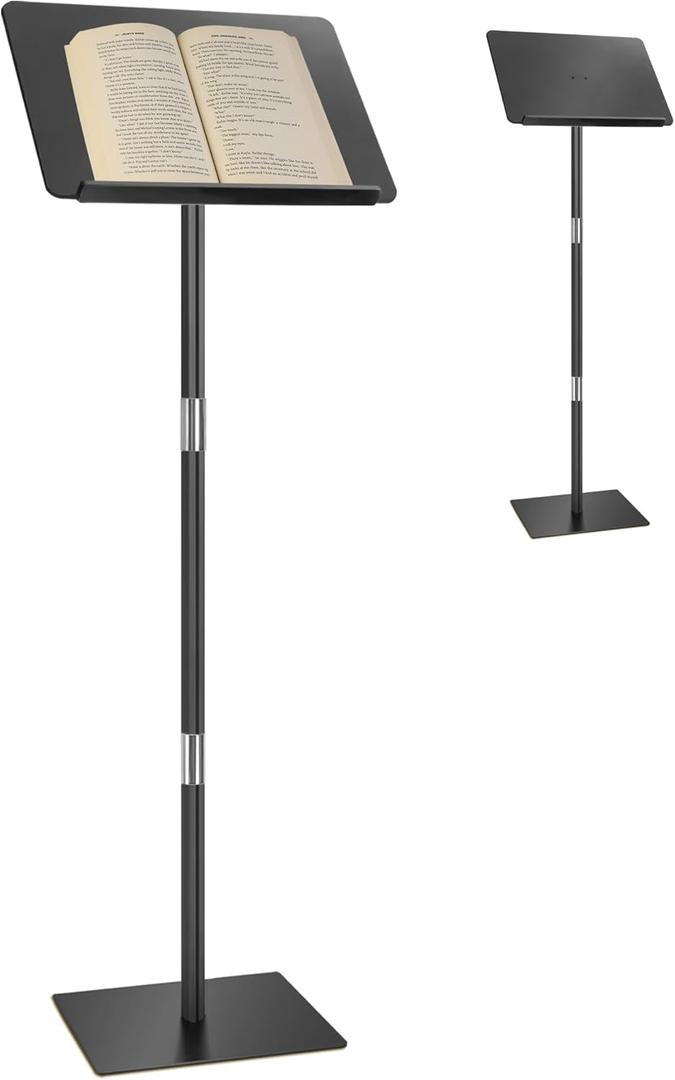 Podium Stand, Lecterns & Podiums, Acrylic Adjustable Angles with Metal Base, Podium for Church, Weddings, Classroom, Speech, 16" L x 12" W x 42.5" H (Black)