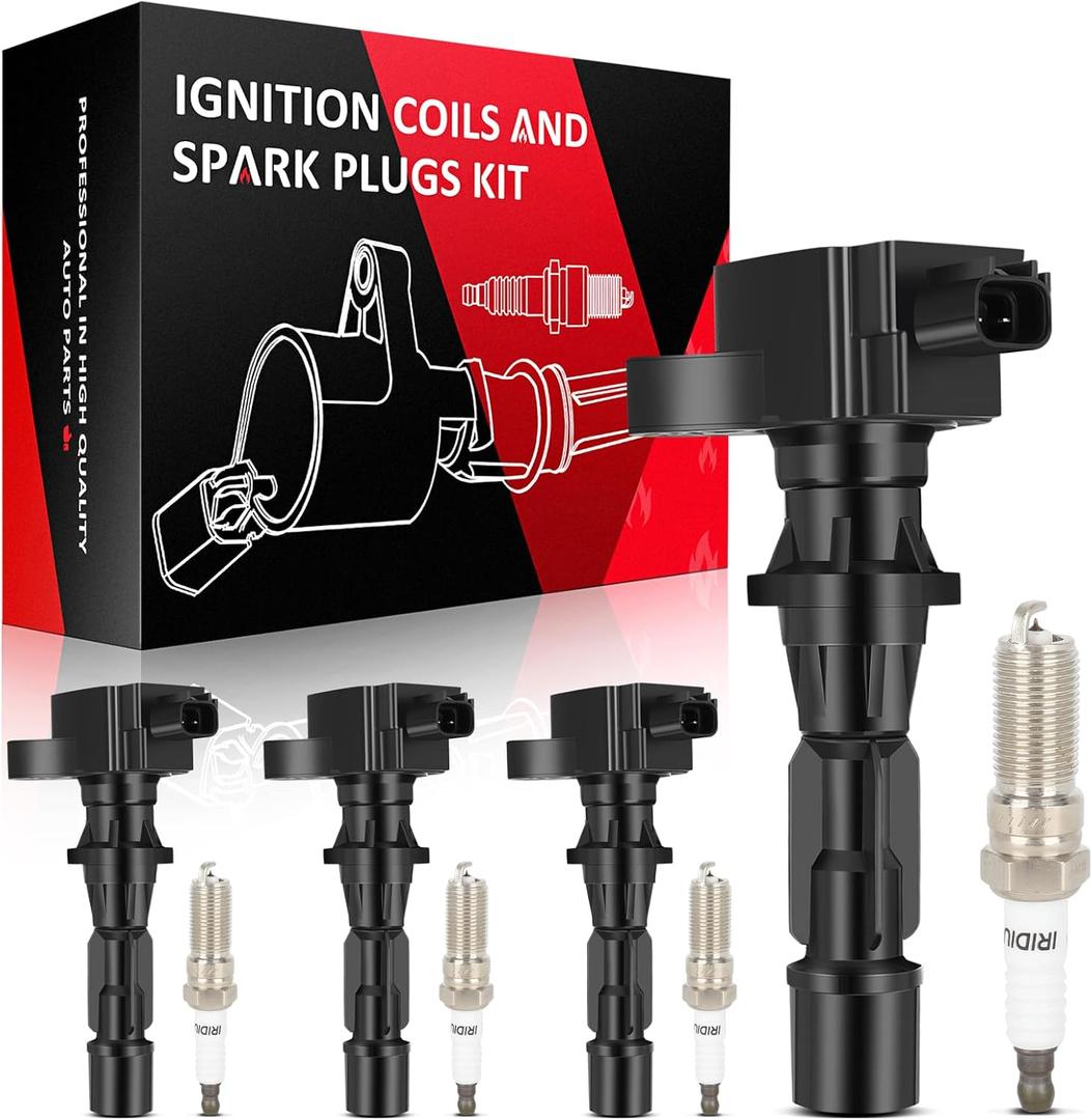 SCITOO 4 ignition coils with 4 iridium Spark Plugs for ford for Mercury Fusion Milan 2006 2007 2008 2009 2.3L L4 UF516 SP530