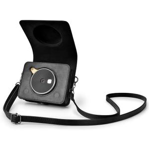 Rieibi Mini Shot 3 Retro Case, PU Leather Protective Case for previous version of Kodak Mini Shot 3 Retro C300R 2-in-1 Camera/Portable Instant Printer with Shoulder Strap - Black(Camera not included)