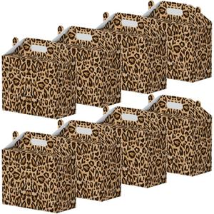 16 Pcs Cheetah Print Birthday Party Favor Boxes - Leopard Print Party Gift Paper Boxes with Handles, Jungle Safari Themed Decorations for Animal Presents Decorations Supplies(16-Leopard-boxes)