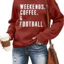 EGELEXY Football Game Day Sweatshirts Weekends Coffee and Football Sweatshirt Women Football Mom Crewneck Pullover (Brown, M)