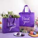 Sweetude 30 Pcs Thank You Gift Bags with Handles, Reusable Non Woven Foldable Goodie Bags Bulk for Graduation Teacher Appreciation Wedding Bridesmaid Favors(11 x 12 x 5 Inch,Dark Purple)