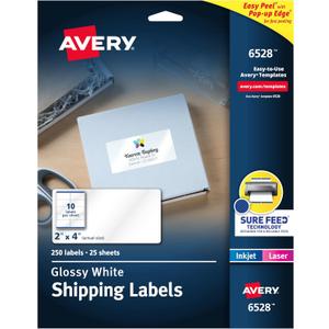 Avery Shipping Labels, Sure Feed and Easy Peel Technology, Glossy White Labels, 2" x 4", Permanent Adhesive, Laser/Inkjet, 250 Total (6528)