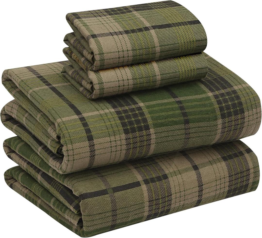 RUVANTI Flannel Sheets Full Size - 100% Cotton Double Brushed Bed Sheets Set, Deep Pockets 16 Inches, All Seasons Breathable & Extra Soft Full Sheets, Warm & Cozy, 4 Piece, DNA Plaid