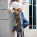 Womens High Waisted Jeans Cheetah Print Pants Wide Leg Jeans Leopard Pants Straight Leg Women Baggy Jeans Y2k (Blue, S)