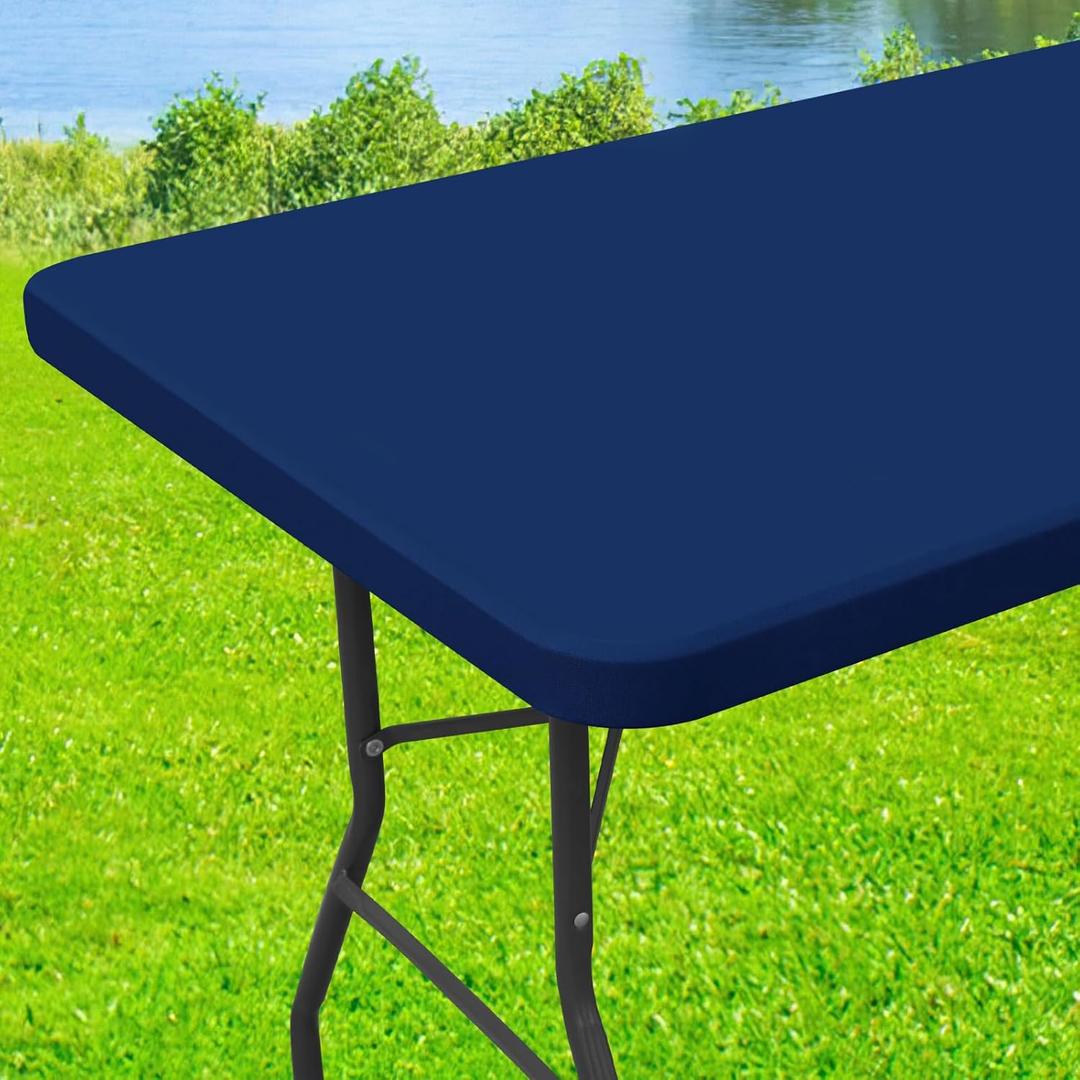 Spandex 6 Foot Rectangle Table Cloth, Elastic Fitted Tablecloths for Picnic, Stretch Washable Patio Table Cover for Outdoor, Camping, Banquet and Parties (Navy, 30"x72")