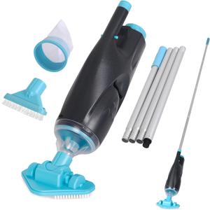 Rechargeable Handheld Pool Vacuum Set with Adjustable Pole and 2 Interchangeable Brush Heads, Ideal for Above-Ground Pools, Hot Tubs, Spas, and Small Pools up to 20ft Cordless Spot Cleaner(Blue)