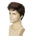 Mens Brown Wig Short Layered Natural Fluffy Synthetic Hair Wig Heat Resistant Halloween Cosplay Party Music Festival Wigs for Handsome Male Man