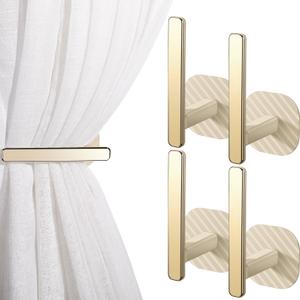 Queekay Curtain Holders Gold Curtain Holdbacks Self Adhesive Drapery Tiebacks L Shaped Hooks Nordic Style Window Treatment Holdbacks for Home Office Decor(Beige,4 Pcs)