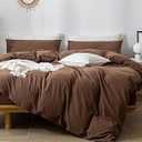 MooMee Bedding Duvet Cover Set 100% Washed Cotton Linen Like Textured Breathable Durable Soft Comfy (Cocoa Brown, Cal King)