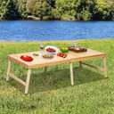 Foldable Boho Wooden Picnic Table, No Assembly Required 60" x 30" Portable Outdoor Indoor Low Picnic Table for Floor Camping, Seating, Beach, Backyard, BBQ, Seats 68 People