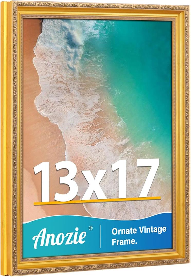 Vintage 13x17 Picture Frame, Antique Gold Photo Frames with Plexiglass Front,Ornate 13x17 Frame Display for Wall Dcor,1 Pack,Gold