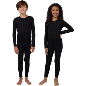32 Degrees Heat Kids Lightweight Thermal Set  Warm Base Layer Top & Bottom for Cold Weather (X-Small, Black)