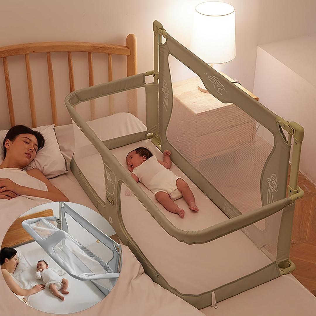 3 in 1 Baby bassinets bedside sleeper, co sleeping bed for baby, for co sleeper for baby in bed, Portable Crib, breathable and visible mesh window,soft washable liner cover and sturdy aluminum alloy ( (Light green)