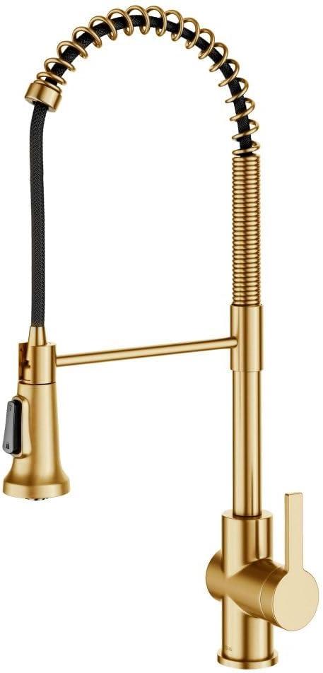 KRAUS Britt 2nd Gen Commercial Style Pull-Down Single Handle Kitchen Faucet in Brushed Brass, KPF-1691BB (22 1/4-in, Brushed Brass)