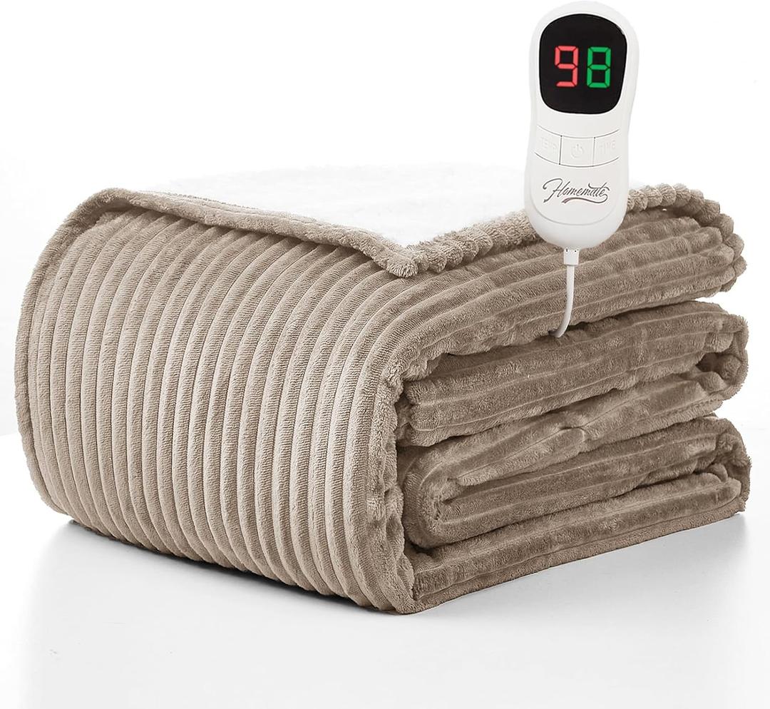 Homemate Electric Heated Blanket Twin Size - 62"x84" Heating Blanket Twin Size 1/2/4/6/8 Hours Auto-Off 10 Heat Level Over-Heat Protection Soft Flannel Sherpa ETL Certification