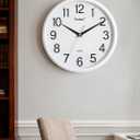 Wall Clock Silent Non-Ticking Battery Operated 12 Inch Wood Grain Large Easy to Read 3D Numbers for Office Living Room Bedroom Kitchen (White)