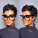 Pixie Cut Curly iWigs for Black Women Short Layered Pixie Wigs Brazilian Virgin Curly Wavy Human Glueless Short Curly Wigs With Bangs Natural Black Color for Daily Use