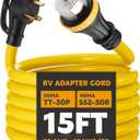 15ft 30 Amp to 50 Amp RV Locking Adapter Cord Compatible with Nema TT-30P Male to SS2-50R, Locking Female Power Dog Bone Plug for RV Trailer Camper, STW 10 Awg/3c