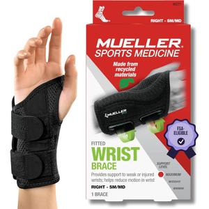 MUELLER Sports Medicine Green Fitted Wrist Brace for Men and Women, Wrist Pain Relief Support, Ideal for Carpal Tunnel, Tendonitis, Arthritis, Right Hand, Black, Small/Medium